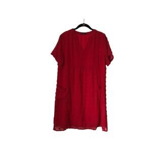 Miholl Dress Womens Size Large Red Swiss Dots Lined Short Sleeve Midi Babydoll